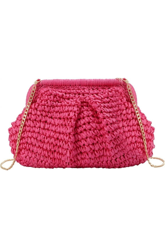 Straw Dumpling Clutch Purse,Summer Vacation Beach Crossbody Bag for Women,Raffia Wicker Rattan Woven Clutch