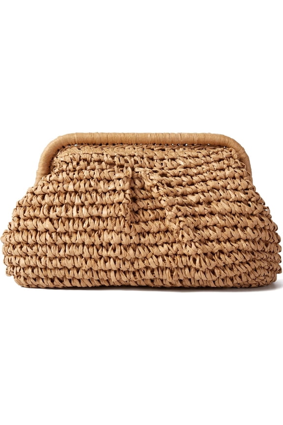 Straw Summer Beach Bag Woven Clutch Purses for Women Dumpling Detachable Shoulder Strap Pouch Handbag