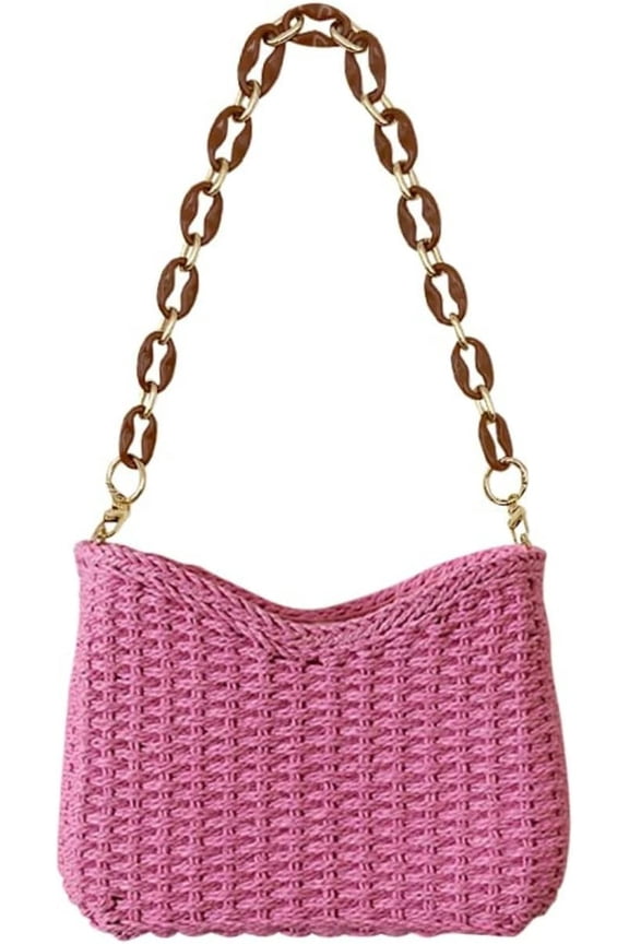 Straw Woven Shoulder Bag for Women Summer Beach Vacation Handbag Cute Aesthetic Handmade Straw Clutch Purse
