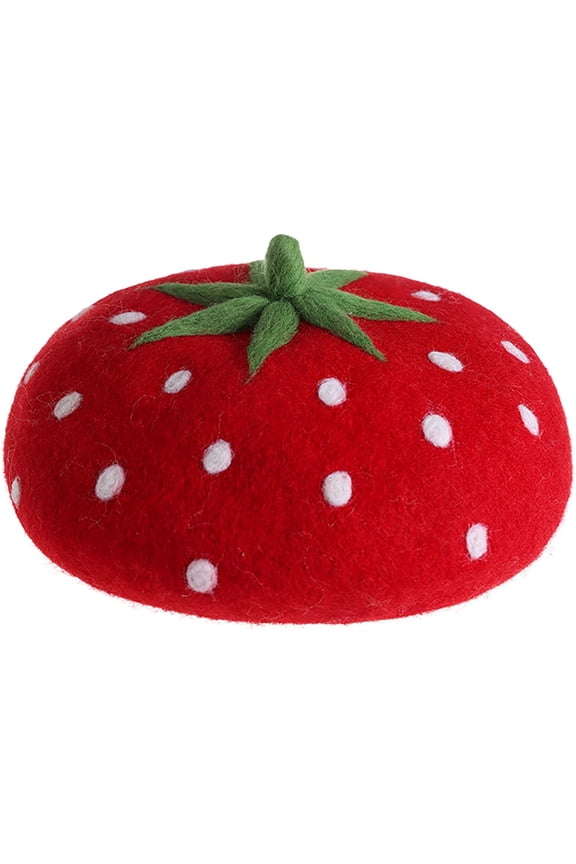 Strawberry French Beret Hat for Women/Girls - Red Wool Newsboy Cap Cosplay Costume Hat