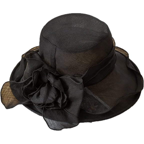 LinYooLi Summer Organza Flower Big Brimmed Sun Hat Women's Sunscreen Foldable Travel Light Flat-top Cap