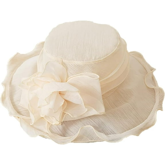 LinYooLi Summer Organza Flower Big Brimmed Sun Hat Women's Sunscreen Foldable Travel Light Flat-top Cap