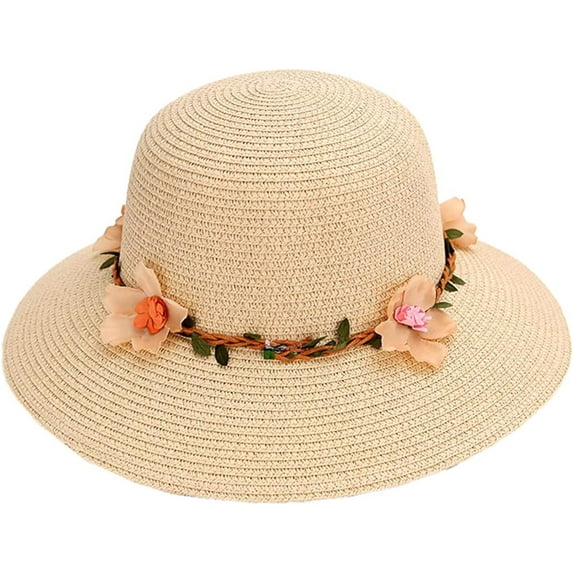 LinYooLi Summer Women's Sun Hats Foldable Packable Beach Bucket Hat Lovely Girl Wide Brim Fishing Hat Large