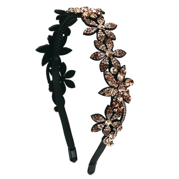 LinYooLi Super Sparkly Rhinestone Butterfly Headband with Teeth, Non-slip Comb Hard Headband for Women and Girls Bling Colorful Crystal Diamond Hair band for Women's Hair (Flower-Gold)