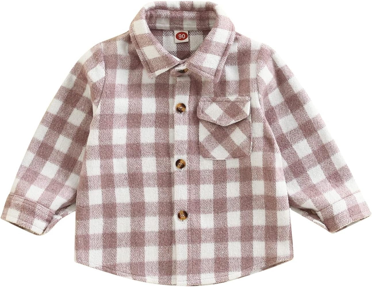 LinYooLi Toddler Baby Boy Girl Flannel Shirt Jacket Long Sleeve Little Kids Plaid Shacket Button