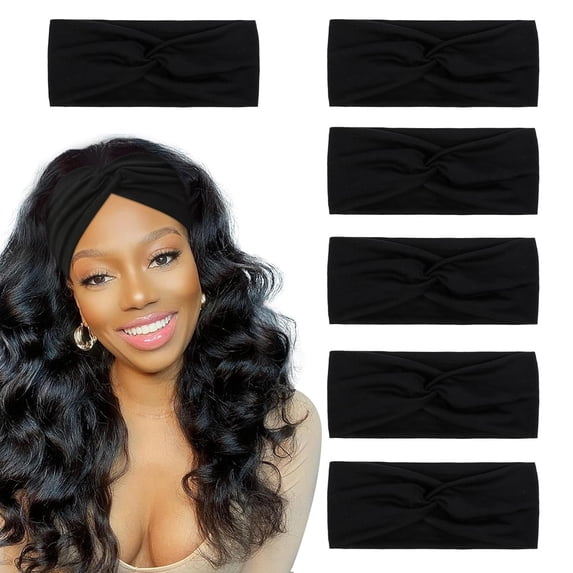 LinYooLi Turban Headbands for Women Wide Head Wraps Knotted Elastic Teen Girls Yoga Workout Solid Color Hair Accessories, 6 Pack