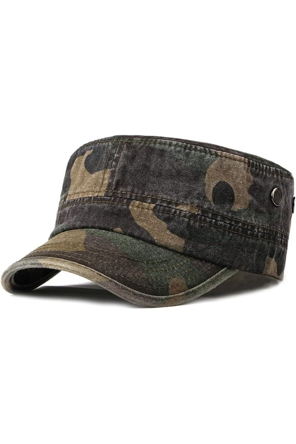 Unisex Military Army Hat Men Women Baseball Cap Flat Top Cap Adjustable Camo Cadet Cap