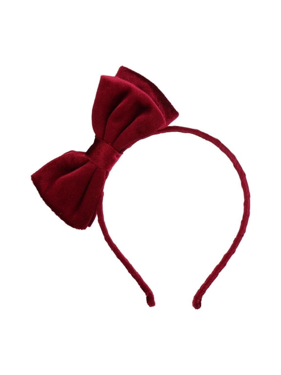 Velvet Bow Headband, French Black Hair Bow Headband, Bowknot Headband Bows Head Band for Party Decoration(Red-Side Bow)