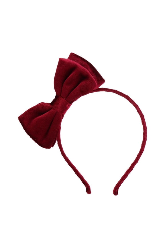 Velvet Bow Headband, French Black Hair Bow Headband, Bowknot Headband Bows Head Band for Party Decoration(Red-Side Bow)