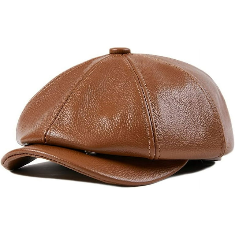 LinYooLi Vintage Leather Newsboy Flat Cap with Snap Brim Front Snap Golf Cabbie Driving Hat Golf Beret Hats for Women Men Walmart
