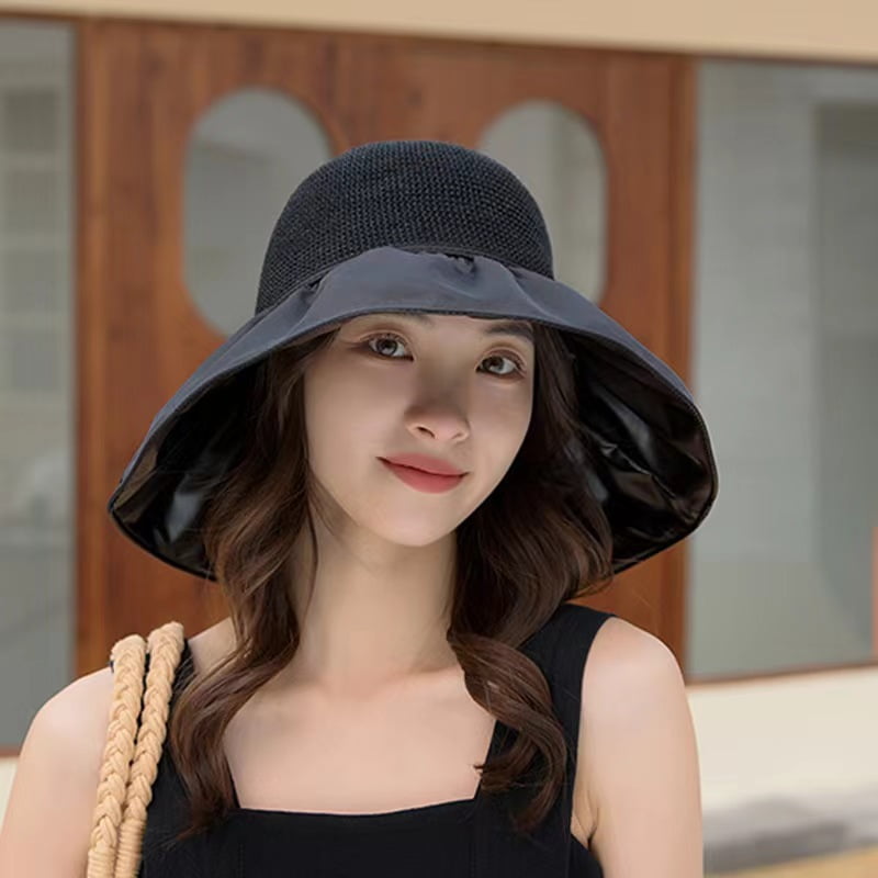 LinYooLi Vinyl Sunscreen Hats Bow Switching Fashion Outdoor Fisherman Sun Hat Casual Models Out