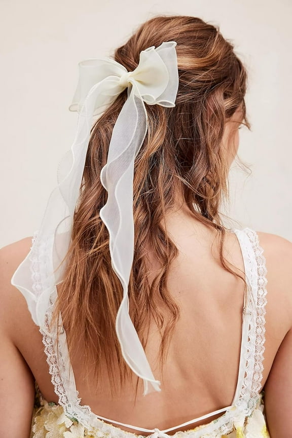 White Pearls Hair Bow with Pearl Tassels for Women Girls Bow Hair Clip, Triple Layers Hair Bow Clip Elegant Pearl Bow Hair Barrettes Accessory