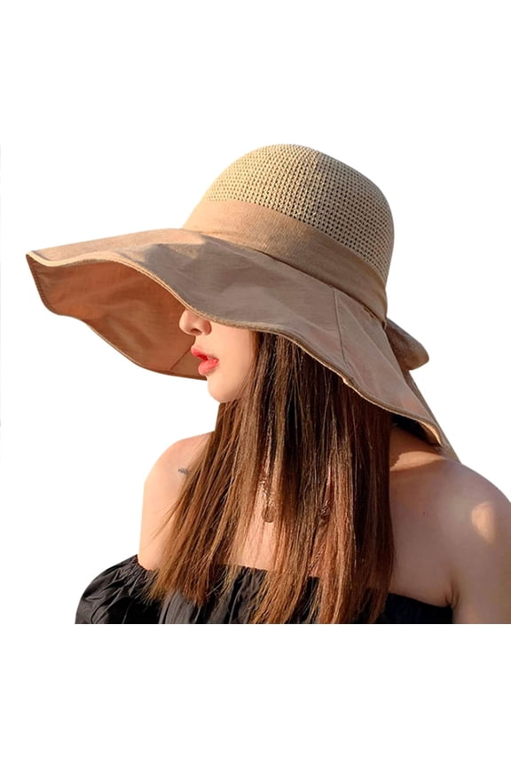 Wide Brim Sun UV Protection Acrylic Fibres Woven Sunhat Ribbon Bow Chin Strap Sun Hat