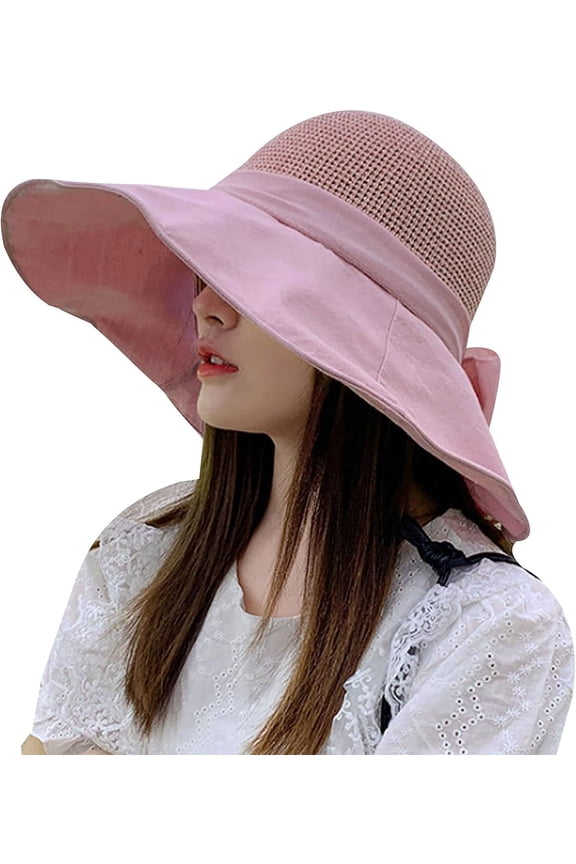 Wide Brim Sun UV Protection Acrylic Fibres Woven Sunhat Ribbon Bow Chin Strap Sun Hat