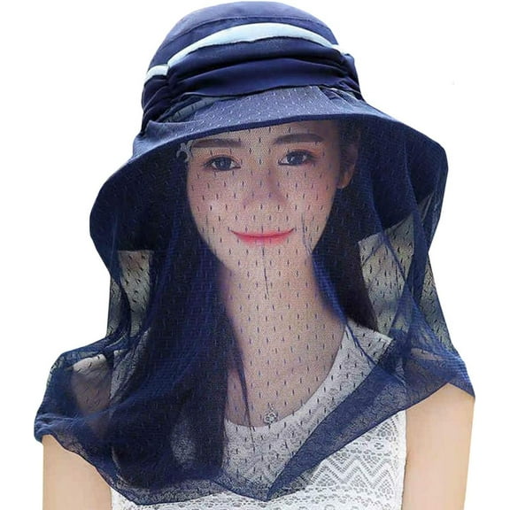 LinYooLi Wide Brim Sun UV Protection Sunhat with Mesh Veil Head Net Hat