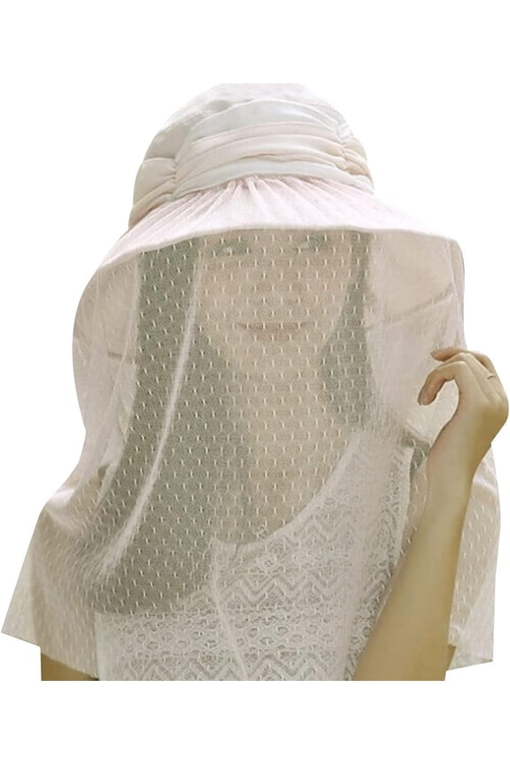 Wide Brim Sun UV Protection Sunhat with Mesh Veil Head Net Hat