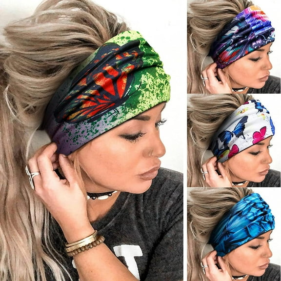 LinYooLi Wide Headbands for Women Black Stylish Head Wraps Boho Thick Hairbands Large African Sport Yoga Turban Headband Hair Accessories (Pack of 4)