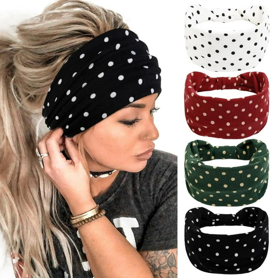 LinYooLi Wide Headbands for Women Black Stylish Head Wraps Boho Thick Hairbands Large African Sport Yoga Turban Headband Hair Accessories (Pack of 4)