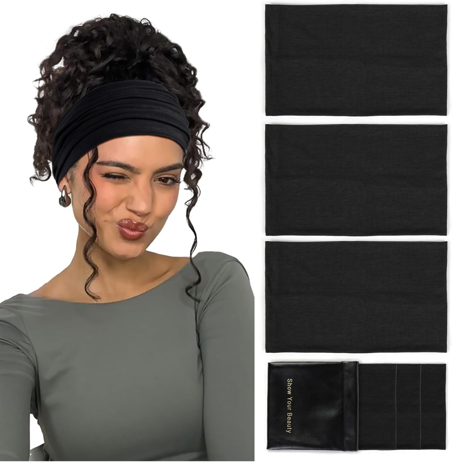 LinYooLi Wide Headbands for Women, Thick Boho Elastic 3pk  display picture 1