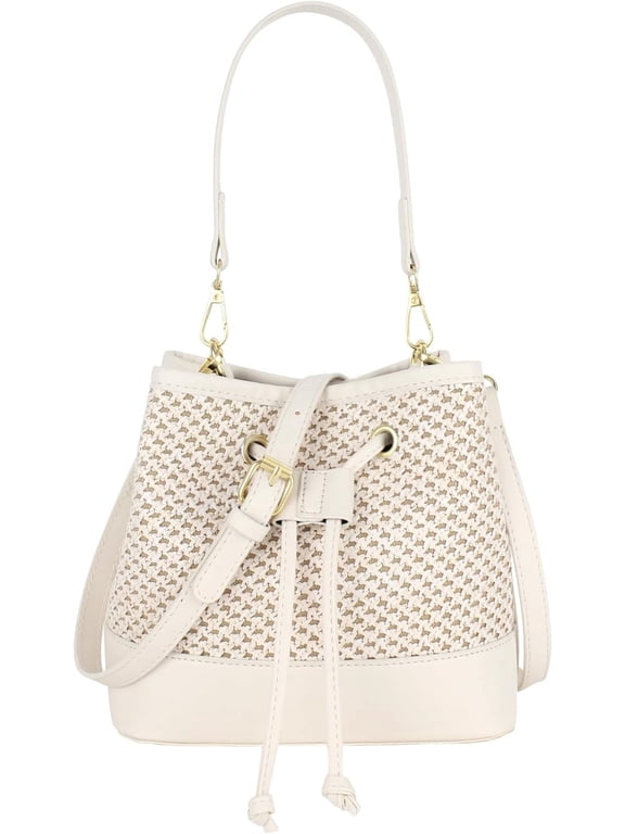 Women Drawstring Shoulder Bag Straw Weave Handbag Summer Beach Purse
