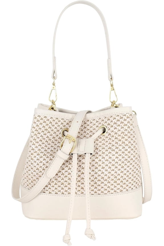 Women Drawstring Shoulder Bag Straw Weave Handbag Summer Beach Purse