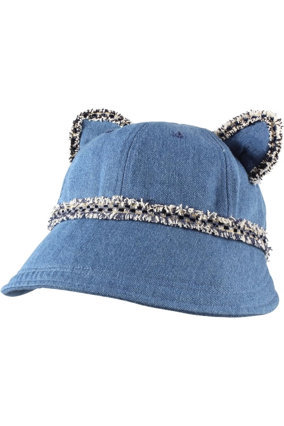 Women Ears Distressed Wide Brim Summer Spring Fall Cotton Blend Sun Bucket Hat Fishermen Cap