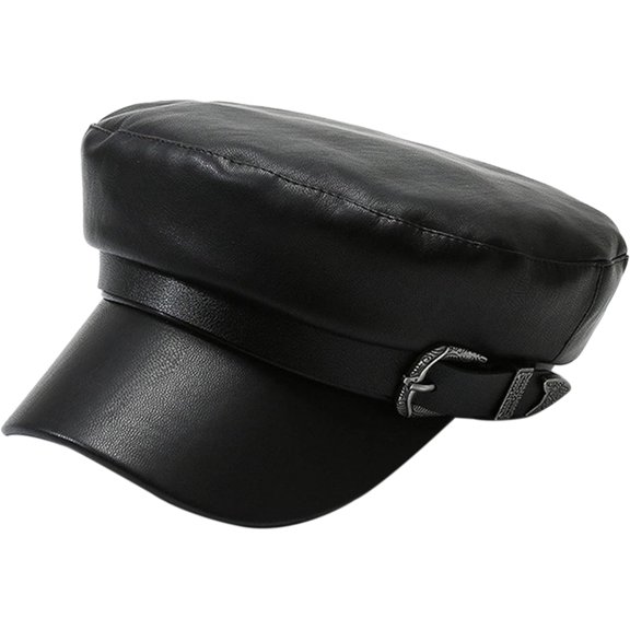 LinYooLi Women Faux Leather Newsboy Cap Visor Flat Top Sailor Fiddler Bakerboy Hat Army Cap