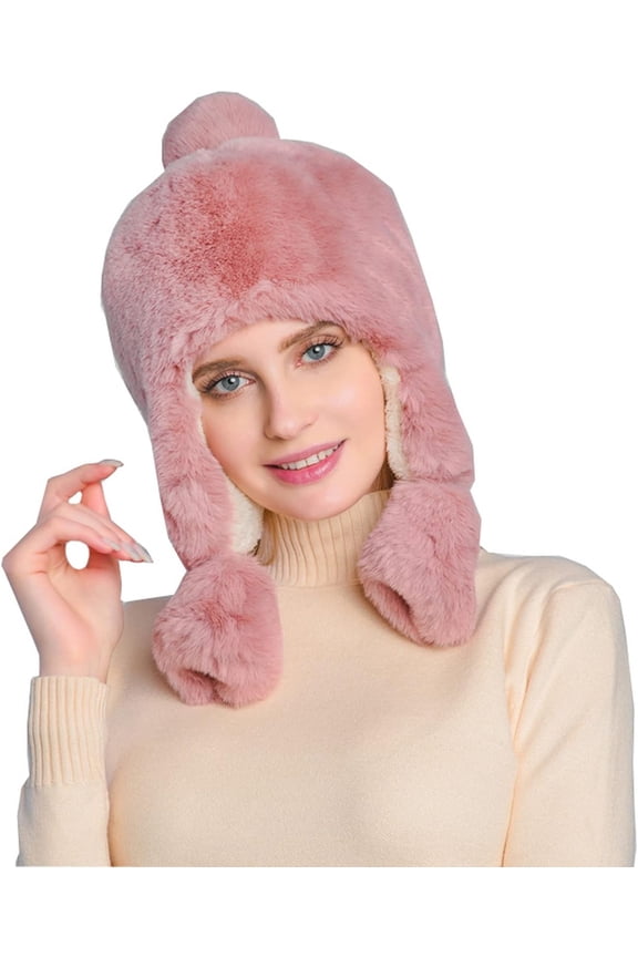 Women Fleece Russian Ushanka Trapper Pilot Aviator Cap Winter Windproof Ski Hat