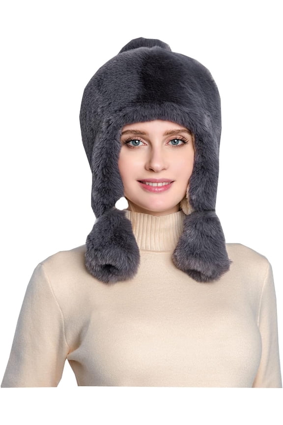 Women Fleece Russian Ushanka Trapper Pilot Aviator Cap Winter Windproof Ski Hat
