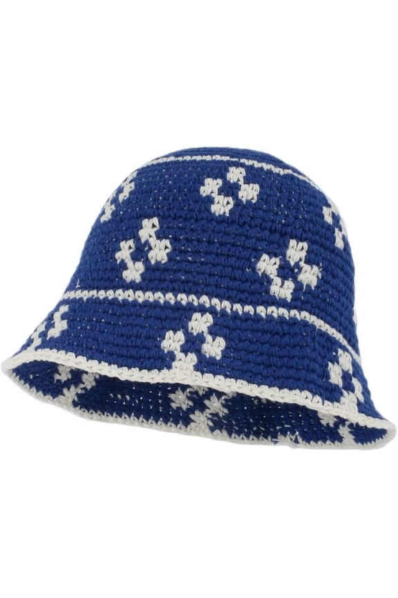 Women Flower Pattern Knitted Foldable Floppy Crochet Bucket Hat Chunky Beanie Cap
