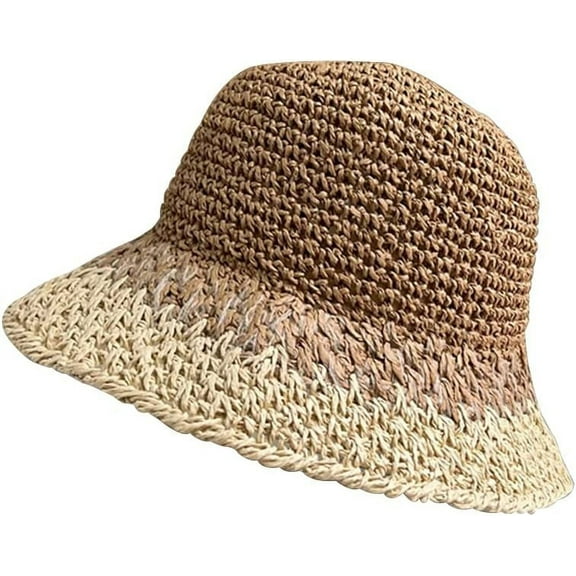 LinYooLi Women Foldable Wide Brim Colorful Crochet Straw Hat UPF 50  Lightweight Packable Beach Sun Bucket Hat