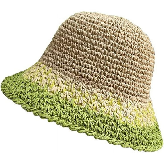 LinYooLi Women Foldable Wide Brim Colorful Crochet Straw Hat UPF 50  Lightweight Packable Beach Sun Bucket Hat