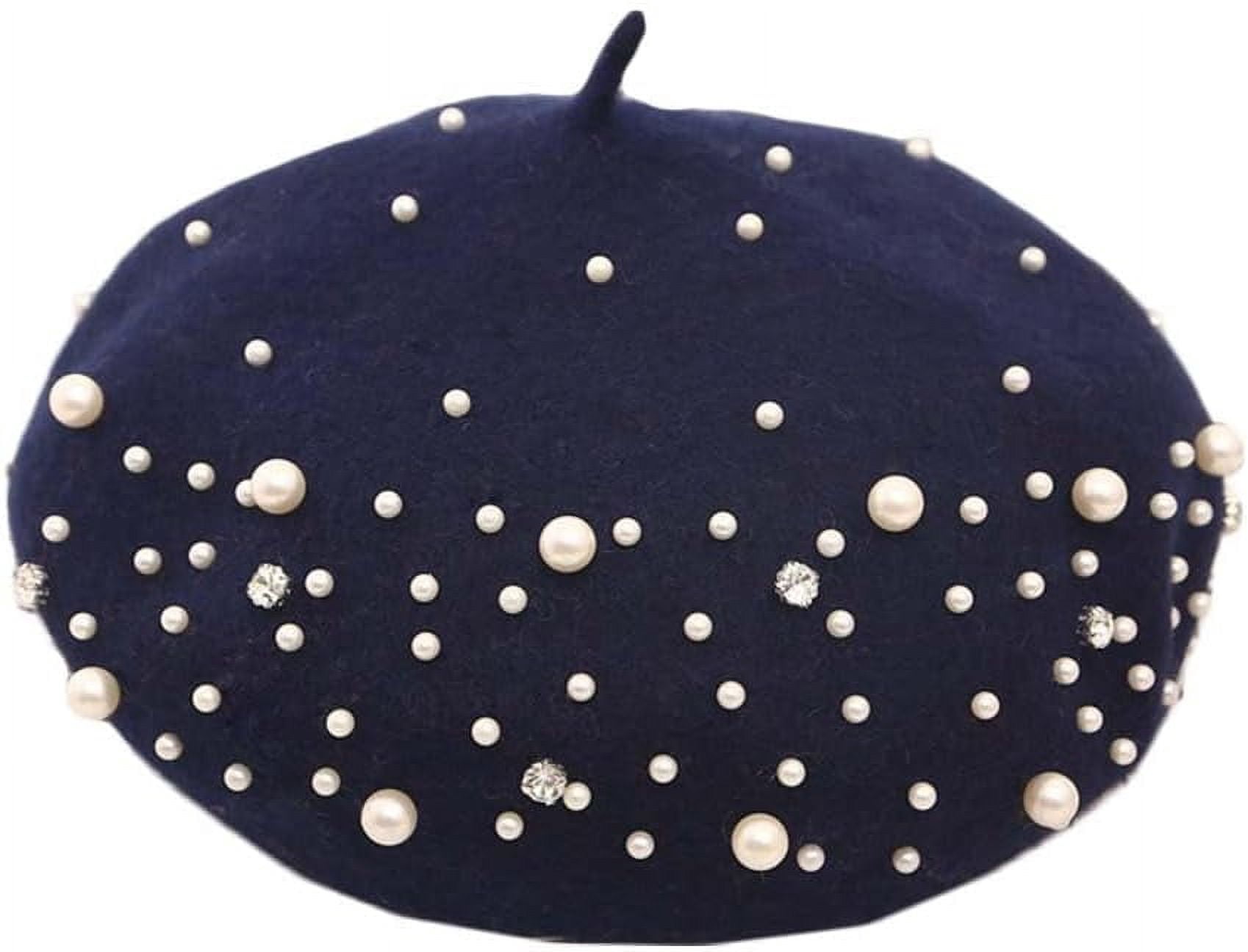 LinYooLi Women Girls Beaded Pearl Rhinestone Wool French  display picture 3