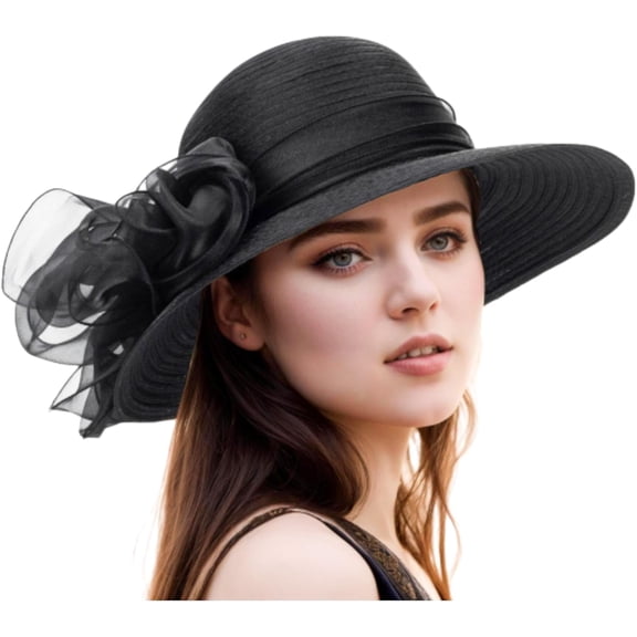 LinYooLi Women Kentucky-Derby Organza-Sun-Hat with Bow, Church, and Fascinators Bowler for Wedding, Tea Party, and Cocktail Events