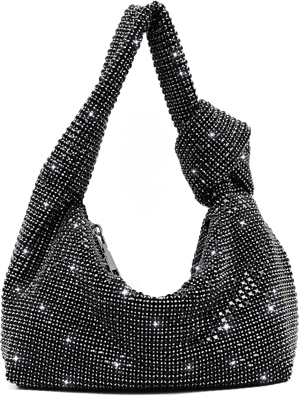 LinYooLi Women Knotted Handbag Sparkly Rhinestone Hobo Dumpling Bag Diamond Glitter Evening Clutch Purse