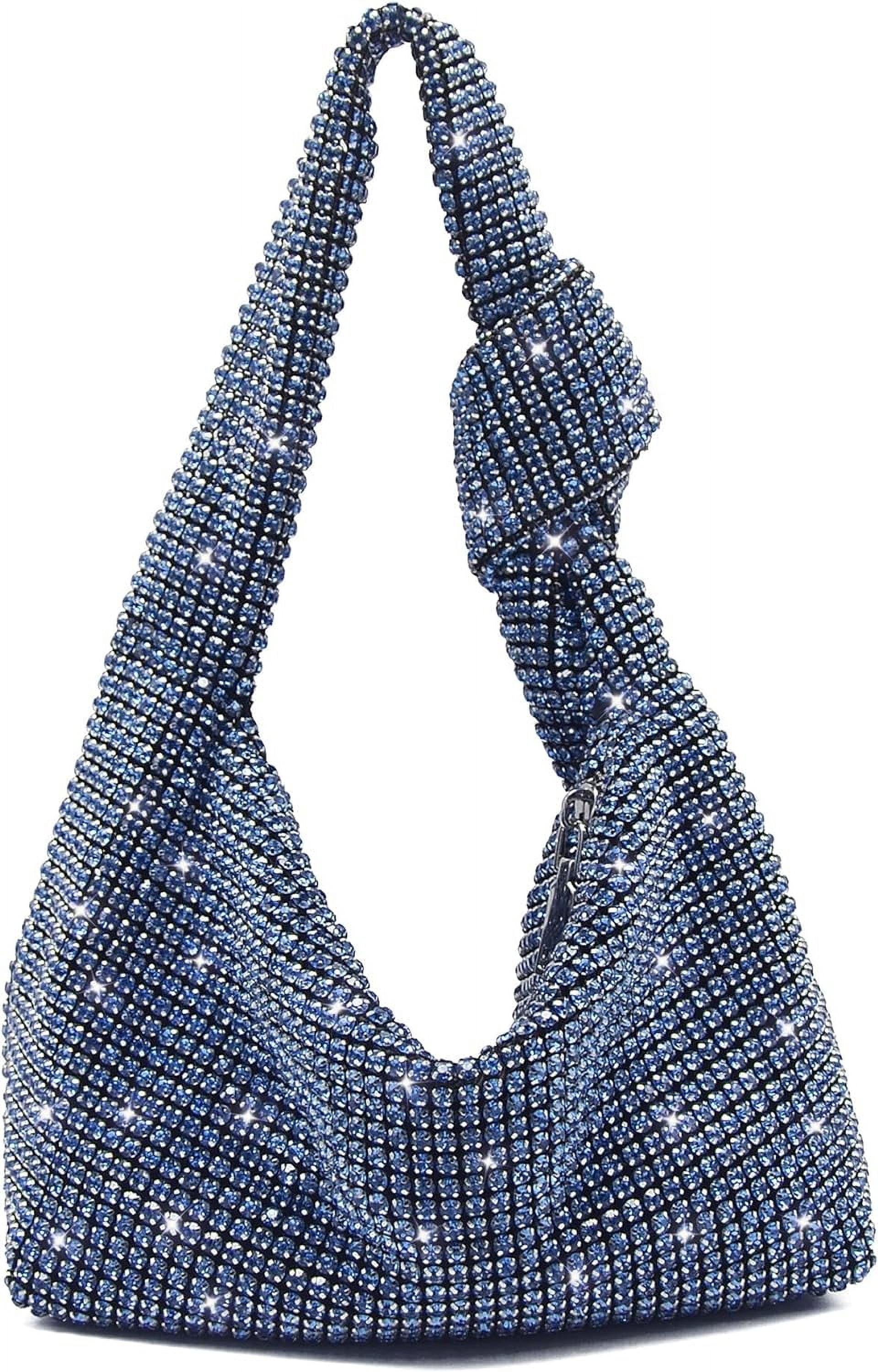 LinYooLi Women Knotted Handbag Sparkly Rhinestone Hobo Dumpling Bag Diamond Glitter Evening Clutch Purse