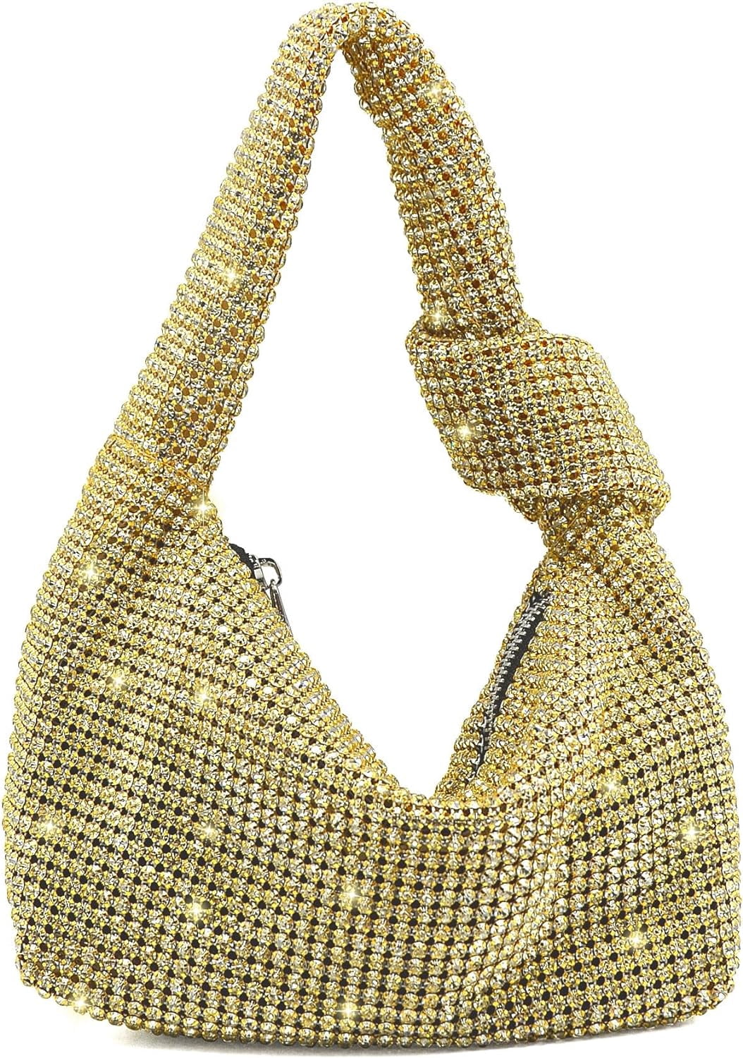 LinYooLi Women Knotted Handbag Sparkly Rhinestone Hobo Dumpling Bag Diamond Glitter Evening Clutch Purse
