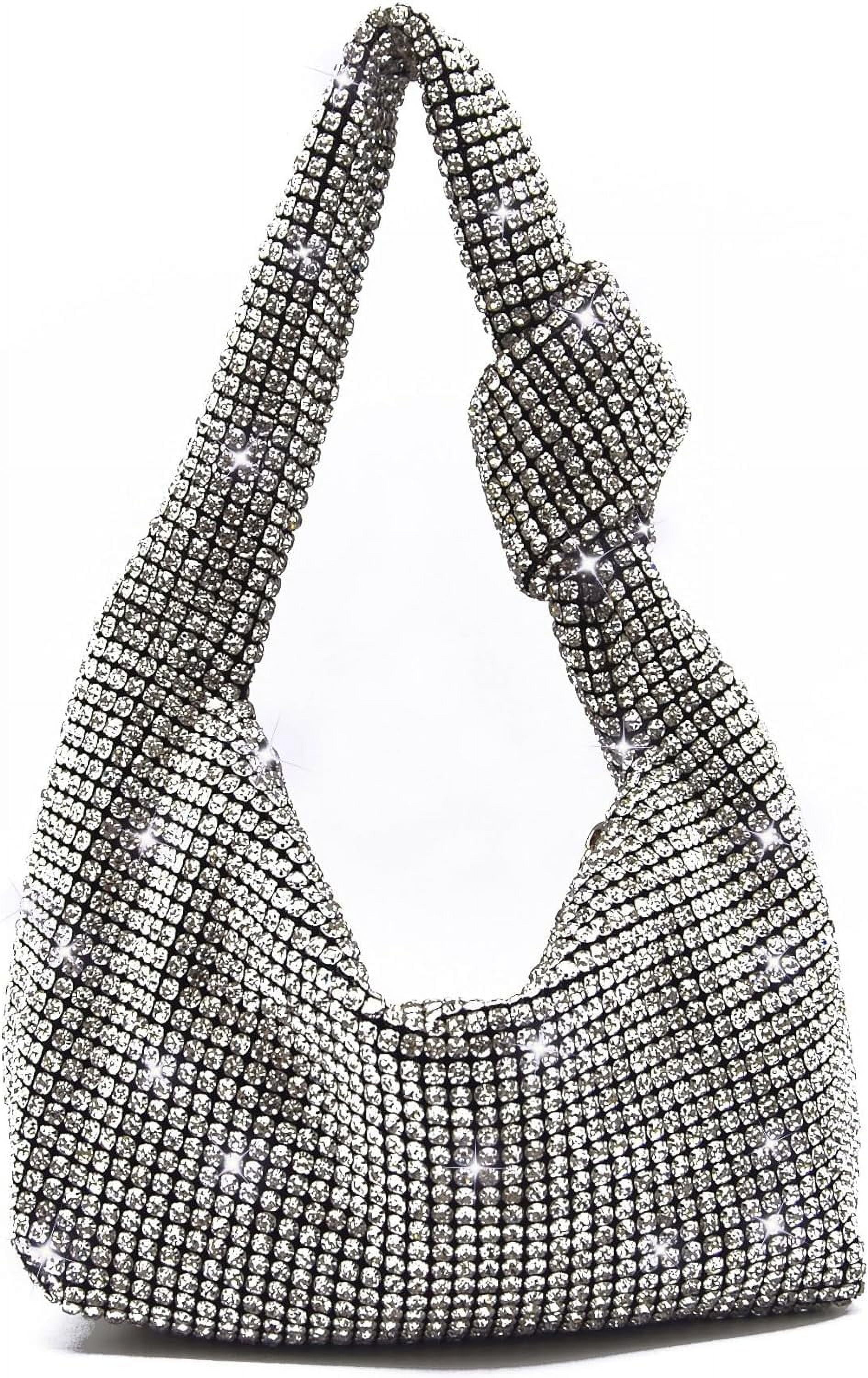 LinYooLi Women Knotted Handbag Sparkly Rhinestone Hobo Dumpling Bag Diamond Glitter Evening Clutch Purse