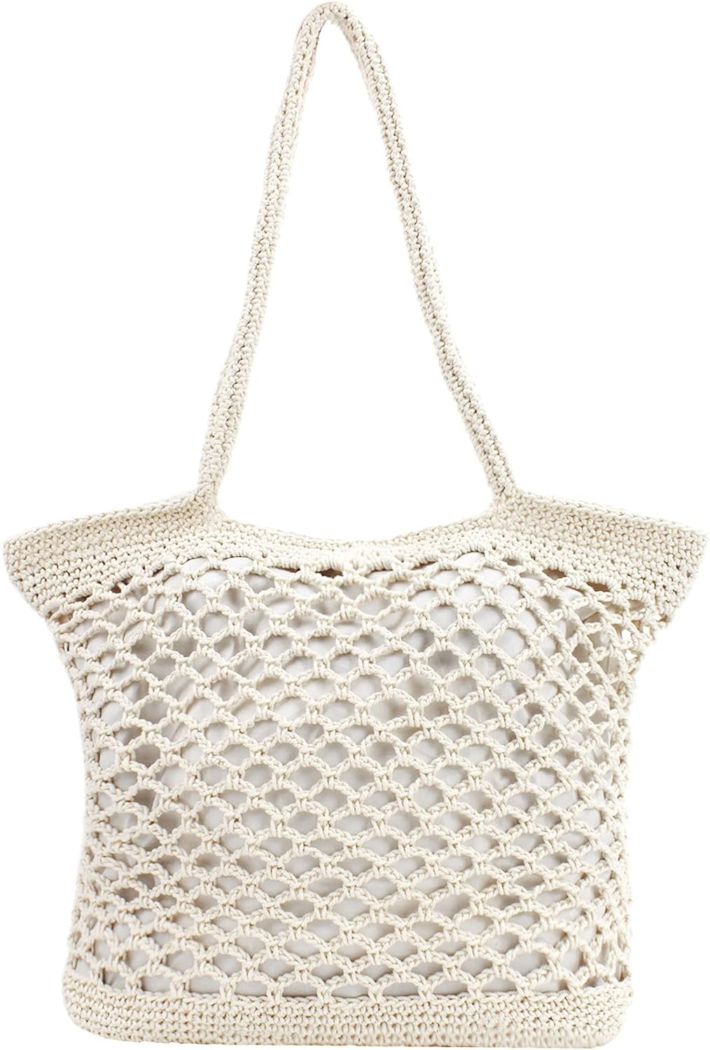 LinYooLi Women Large Cotton Crochet Shoulder Bag Bohemian Beach Travel Handbag Top-handle Bag Tote