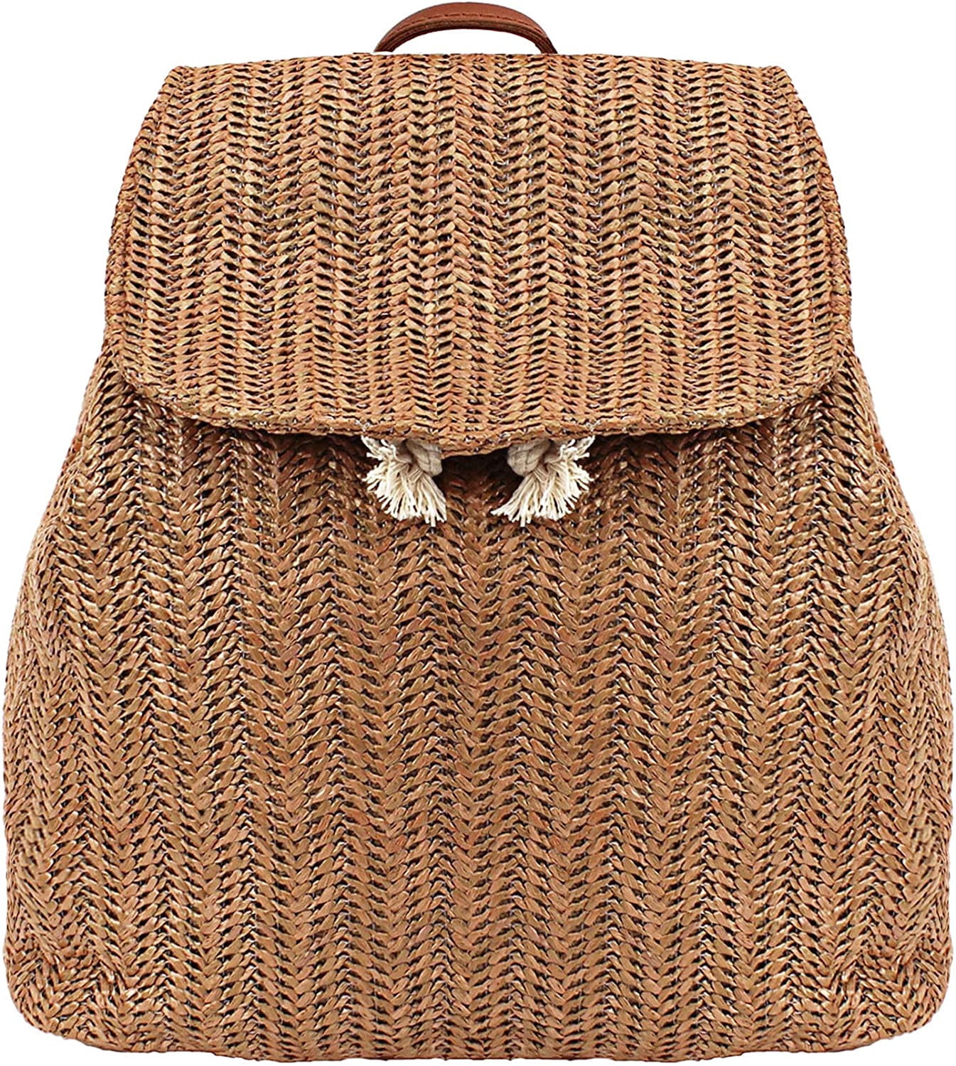 LinYooLi Women Medium Straw Woven Backpack Flap Drawstring Daypack ...