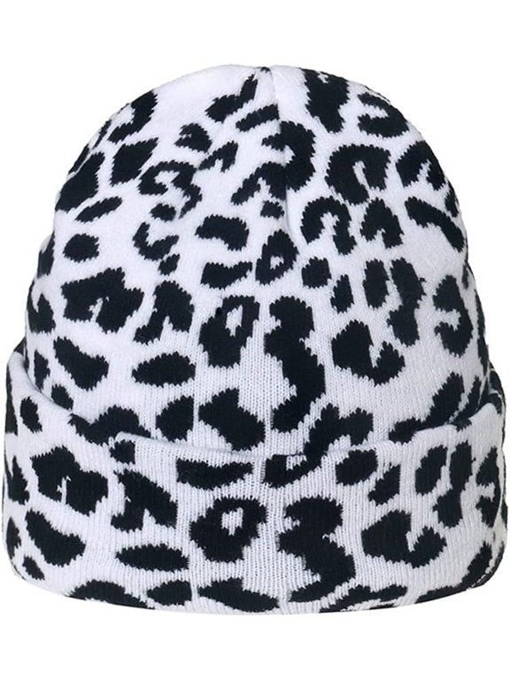 Women Men Winter Hats Leopard Print Cuffed Beanie Double Layers Thick Knitted Soft Warm Slouchy Skull Ski Cap
