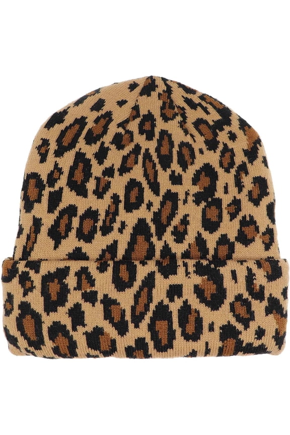 Women Men Winter Hats Leopard Print Cuffed Beanie Double Layers Thick Knitted Soft Warm Slouchy Skull Ski Cap