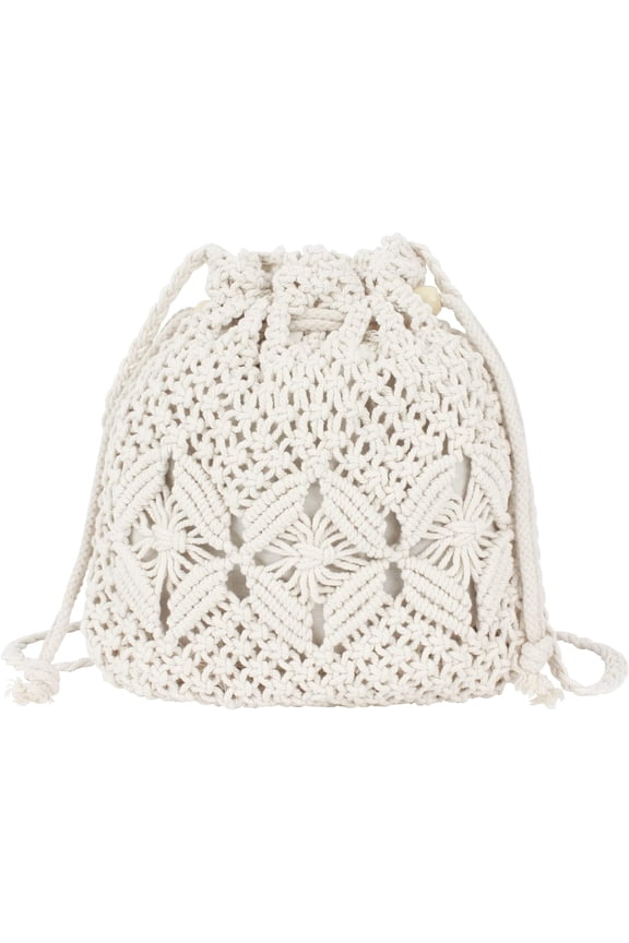 Women Mini Cotton Crochet Crossbody Bag Summer Beach Shoulder Bag Drawstring Purse