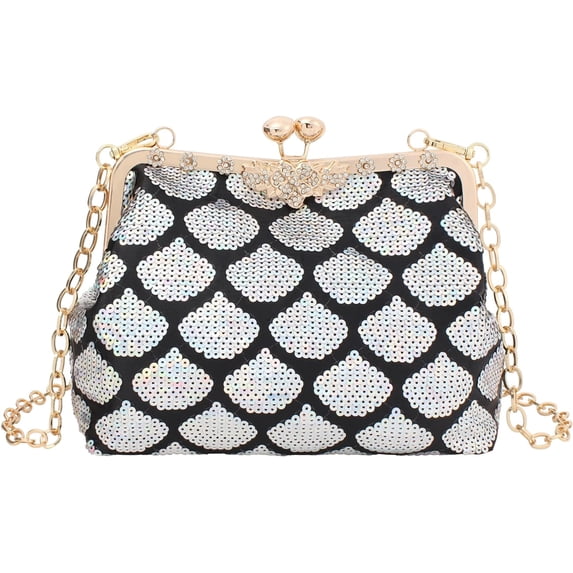 LinYooLi Women Mini Evening Handbag Clutch Chain Strap Cross-body Bag Kiss Lock