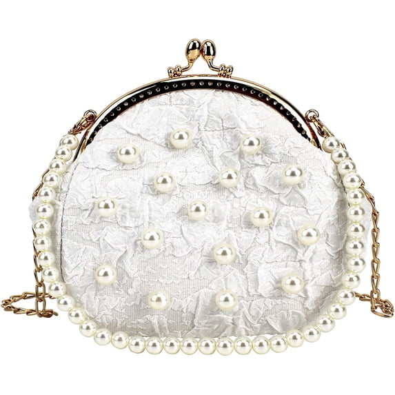 LinYooLi Women Mini False Pearls Chain Strap Cross-body Shoulder Bag Pearls Top-handle Bag Evening Clutch Handbag
