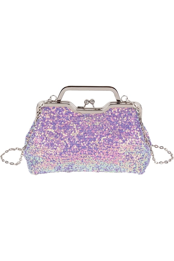 Women Mini Glitter Sequin Evening Handbag Clutch Metal Top-handle Bag Chain Strap Cross-body Bag