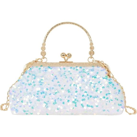 LinYooLi Women Mini Glitter Sequin Evening Handbag Clutch Metal Top-handle Bag Chain Strap Cross-body Bag