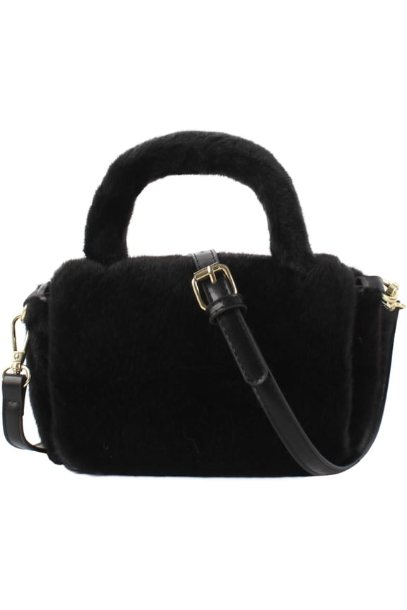Women Mini Plush Flap Handbag Top-handle Bag Adjustable Strap Cross-body Bag