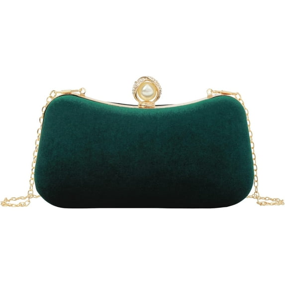 LinYooLi Women Mini Rhinestone False Pearls Velvet Evening Clutch Cross-body Shoulder Bag