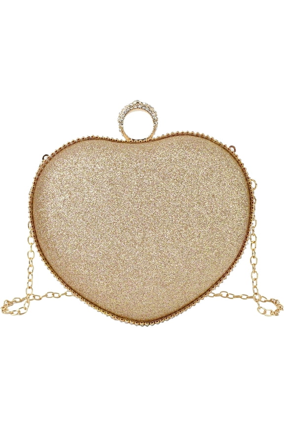 Women Mini Rhinestone Sequin Heart Shape Evening Clutch Cross-body Shoulder Bag